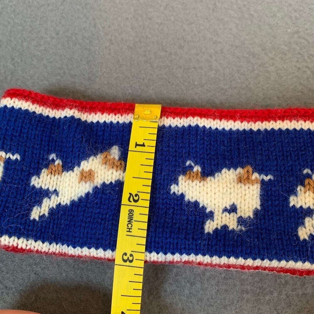 Vtg Ouisha Wool Headband Ear Warmer Hand Loomed Pink Blue Running Dogs KY USA - Picture 8 of 8